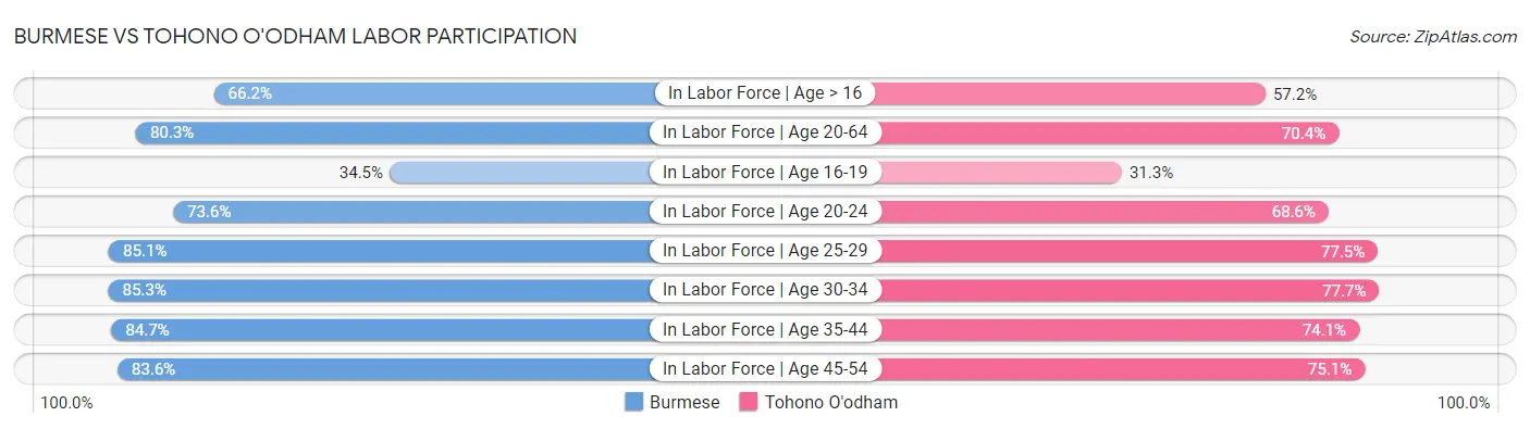 Burmese vs Tohono O'odham Labor Participation