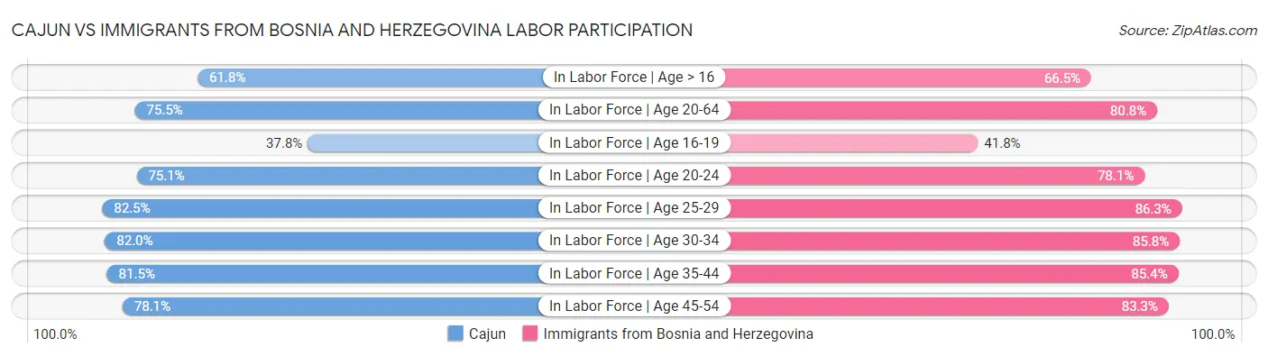 Cajun vs Immigrants from Bosnia and Herzegovina Labor Participation