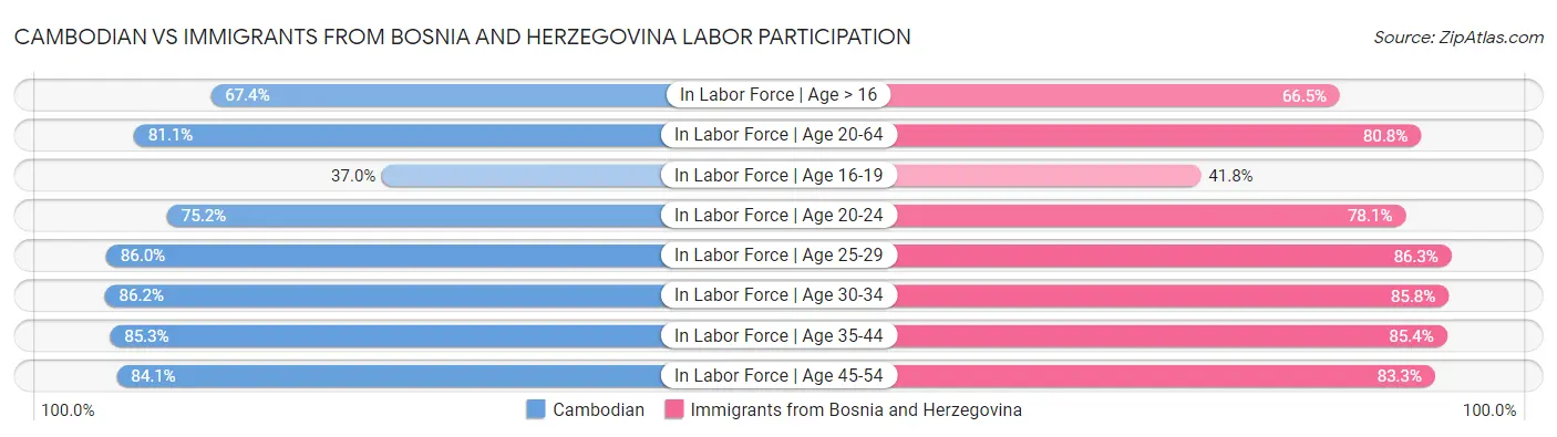 Cambodian vs Immigrants from Bosnia and Herzegovina Labor Participation