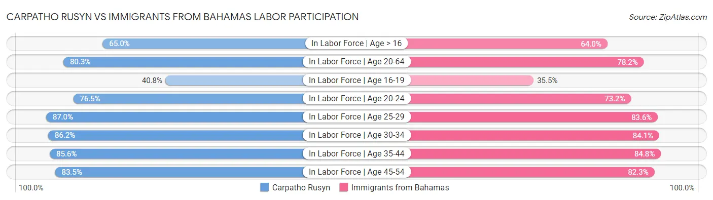 Carpatho Rusyn vs Immigrants from Bahamas Labor Participation