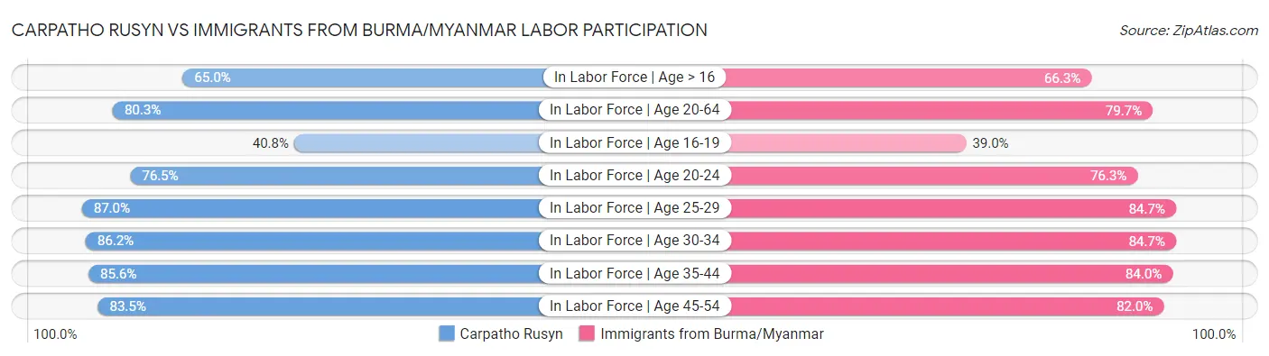 Carpatho Rusyn vs Immigrants from Burma/Myanmar Labor Participation