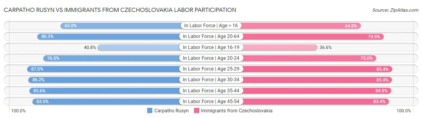 Carpatho Rusyn vs Immigrants from Czechoslovakia Labor Participation