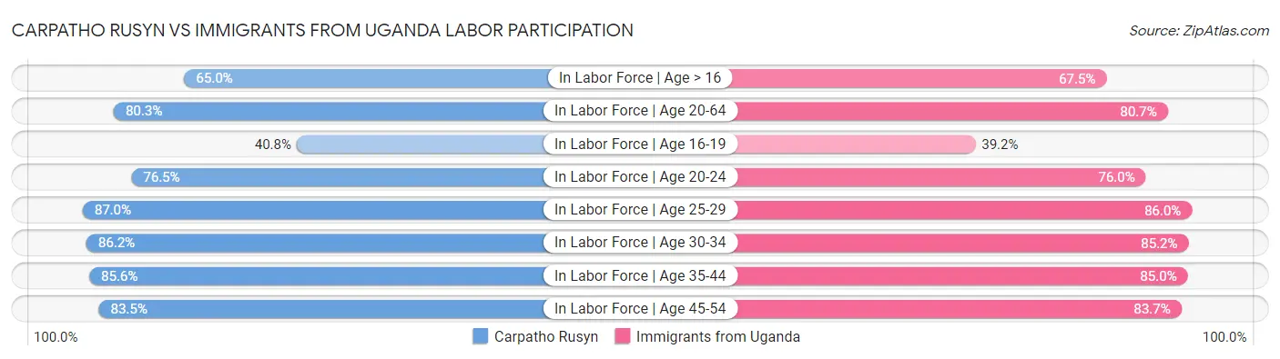 Carpatho Rusyn vs Immigrants from Uganda Labor Participation
