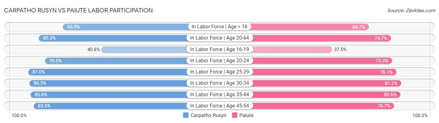 Carpatho Rusyn vs Paiute Labor Participation