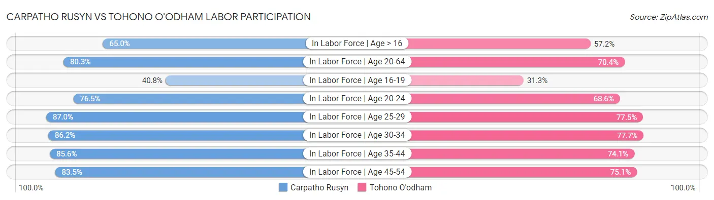 Carpatho Rusyn vs Tohono O'odham Labor Participation