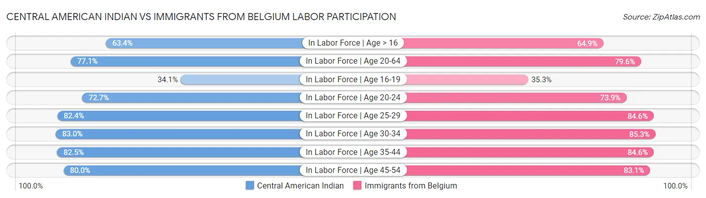 Central American Indian vs Immigrants from Belgium Labor Participation