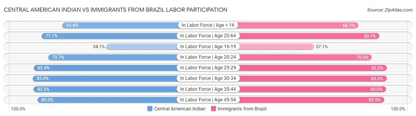 Central American Indian vs Immigrants from Brazil Labor Participation