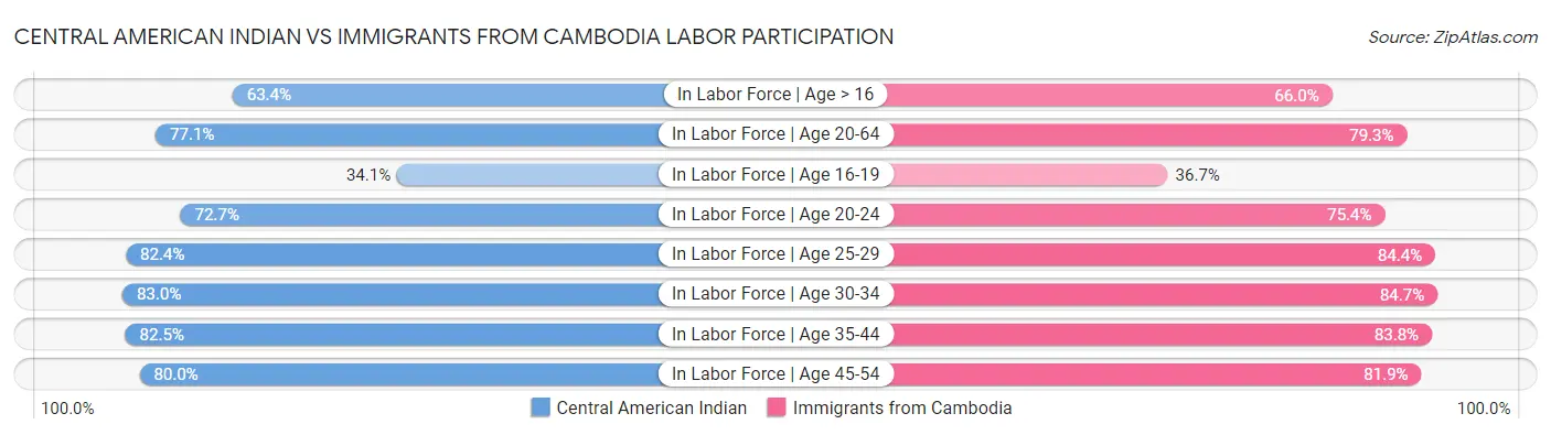 Central American Indian vs Immigrants from Cambodia Labor Participation