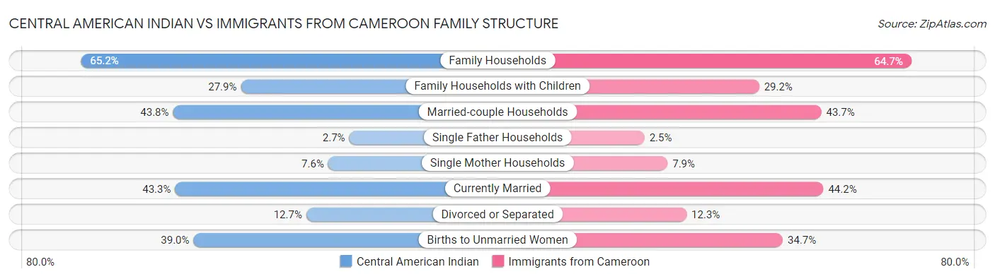 Central American Indian vs Immigrants from Cameroon Family Structure