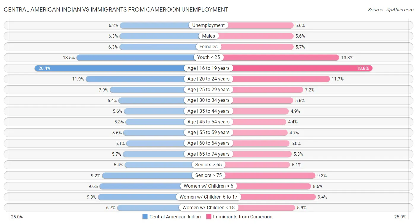 Central American Indian vs Immigrants from Cameroon Unemployment