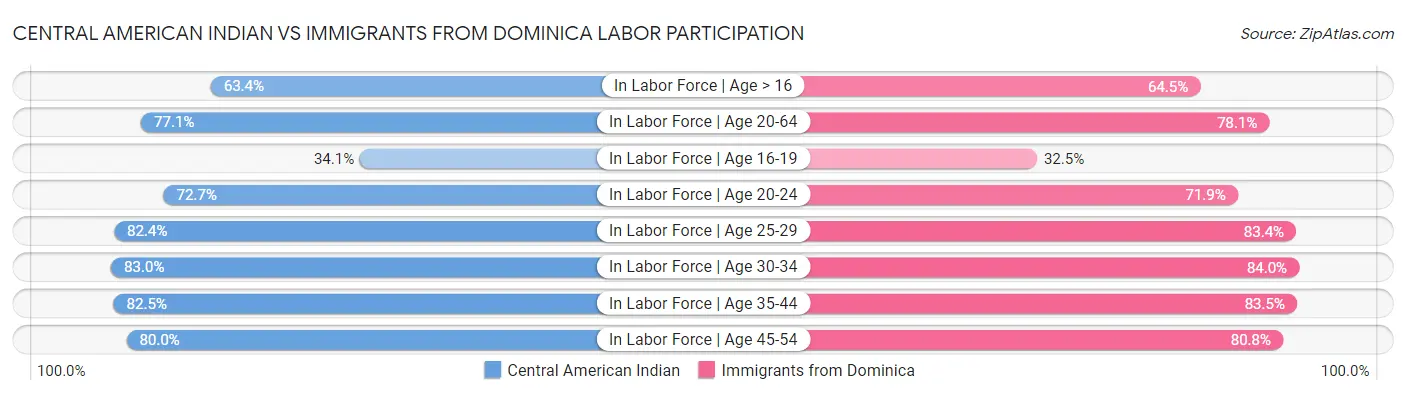 Central American Indian vs Immigrants from Dominica Labor Participation