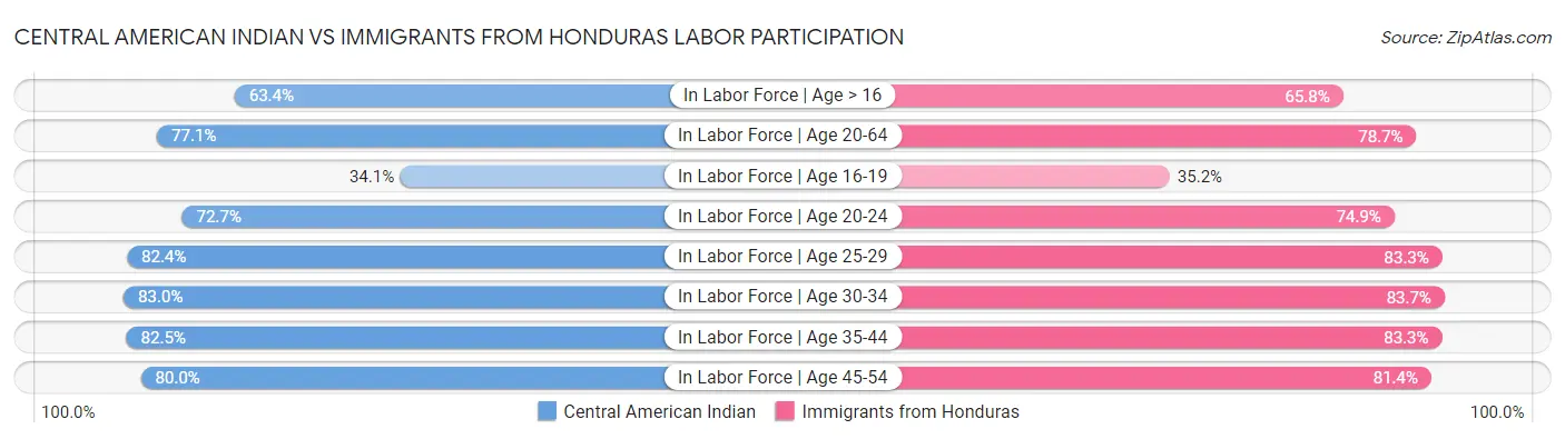 Central American Indian vs Immigrants from Honduras Labor Participation