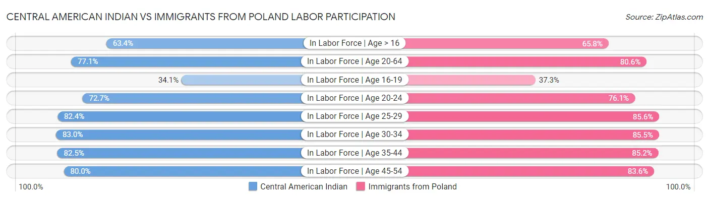 Central American Indian vs Immigrants from Poland Labor Participation