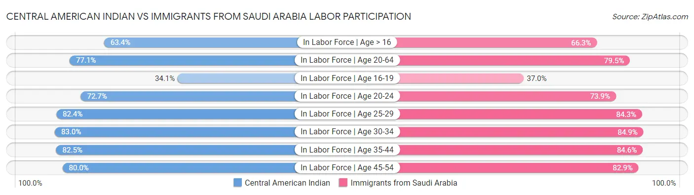 Central American Indian vs Immigrants from Saudi Arabia Labor Participation
