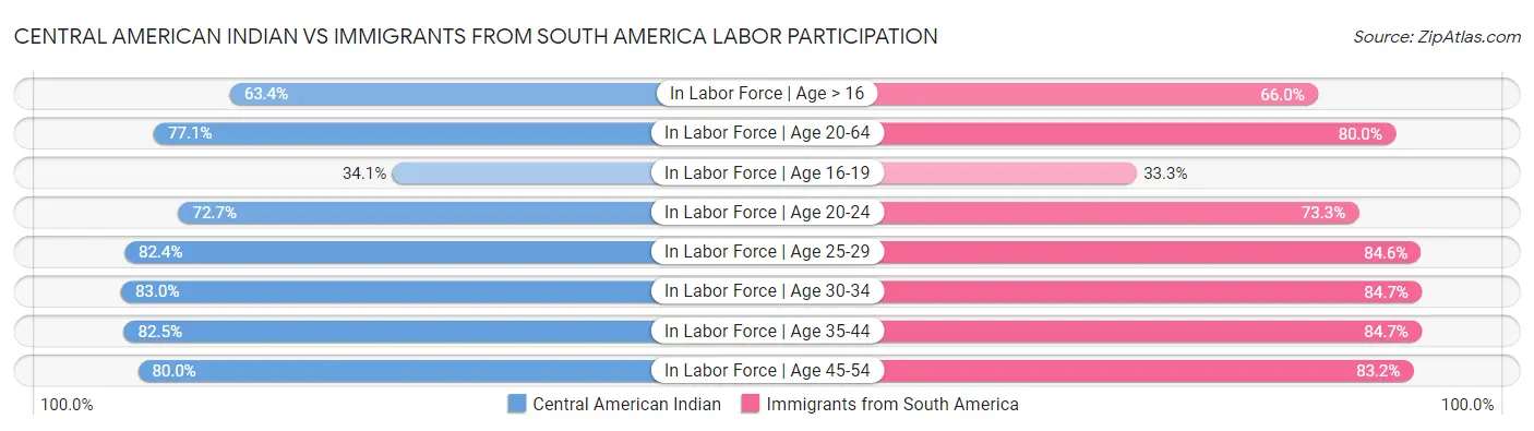 Central American Indian vs Immigrants from South America Labor Participation