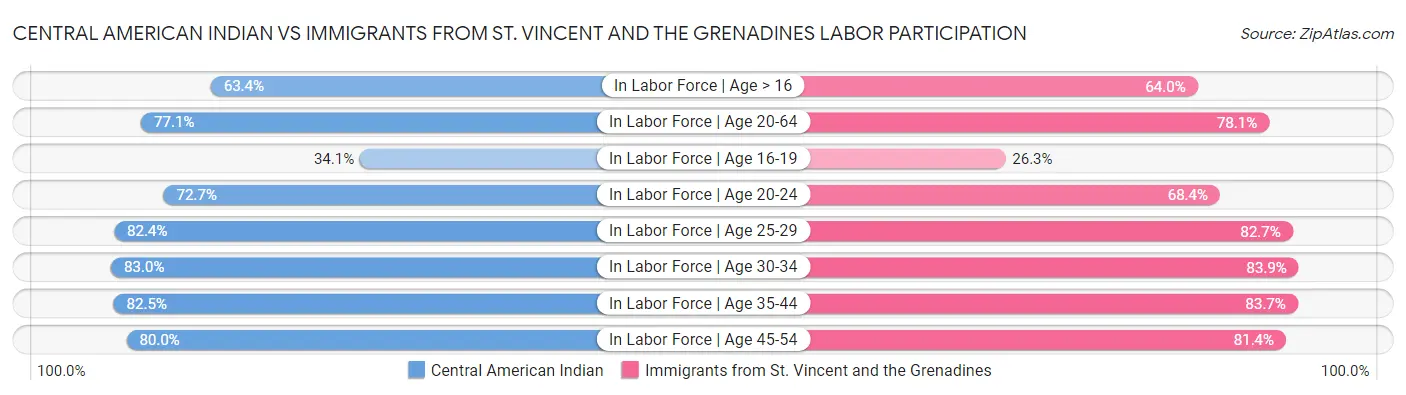 Central American Indian vs Immigrants from St. Vincent and the Grenadines Labor Participation