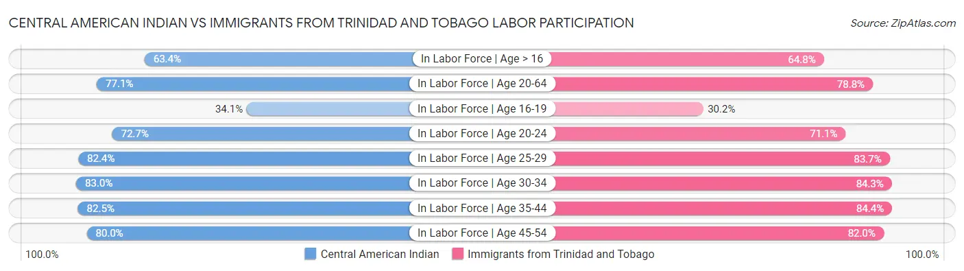 Central American Indian vs Immigrants from Trinidad and Tobago Labor Participation