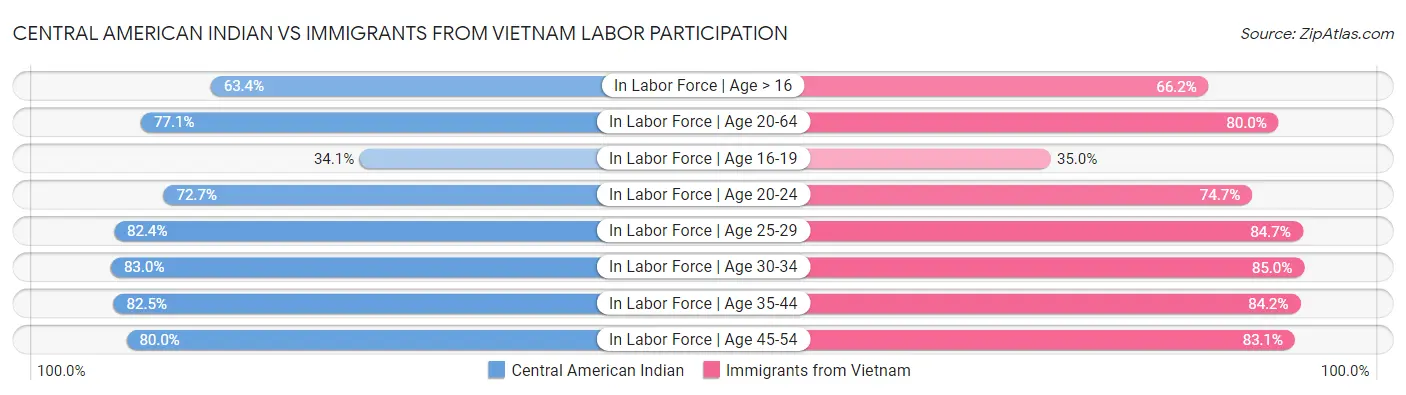 Central American Indian vs Immigrants from Vietnam Labor Participation