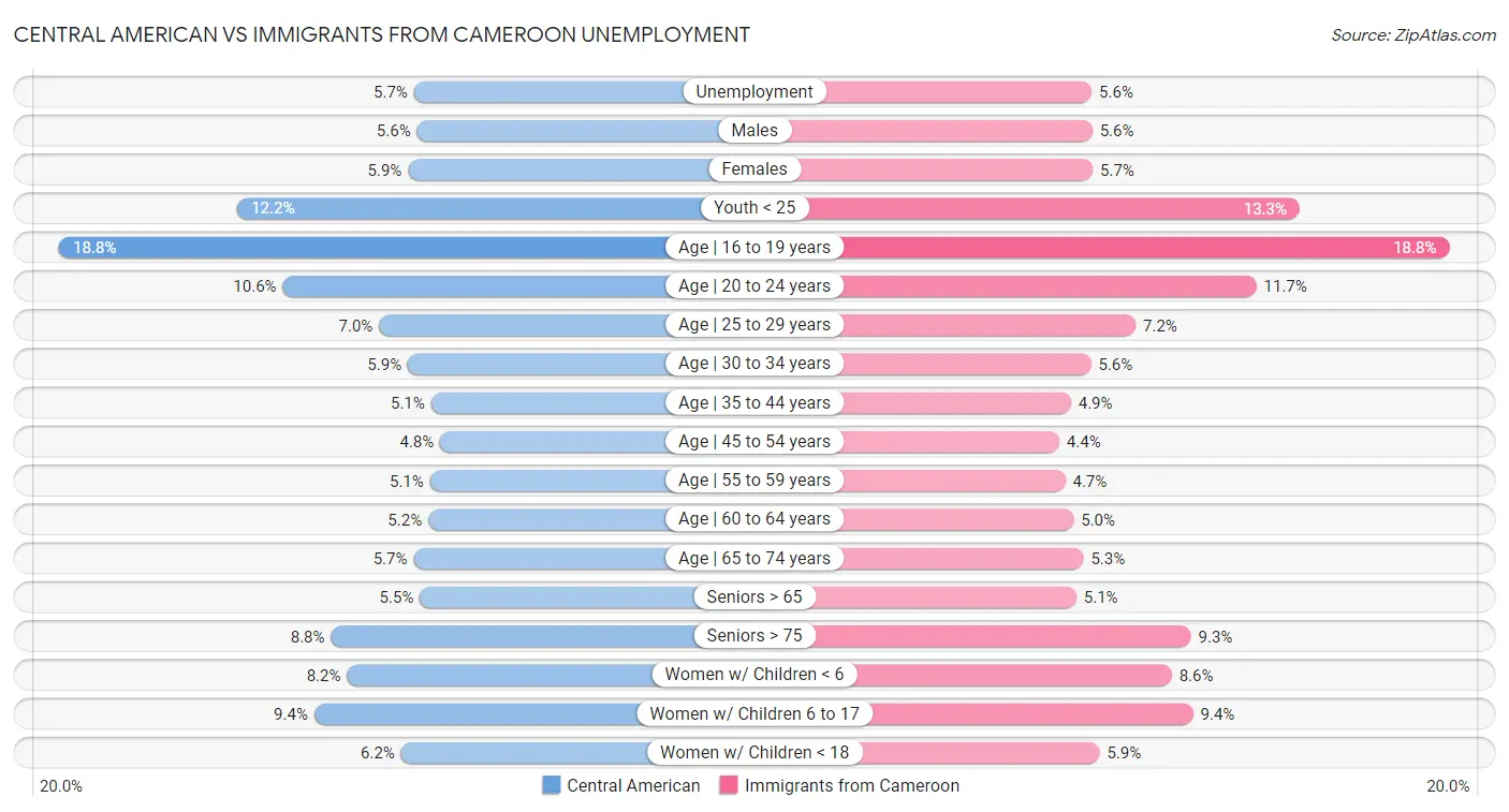 Central American vs Immigrants from Cameroon Unemployment