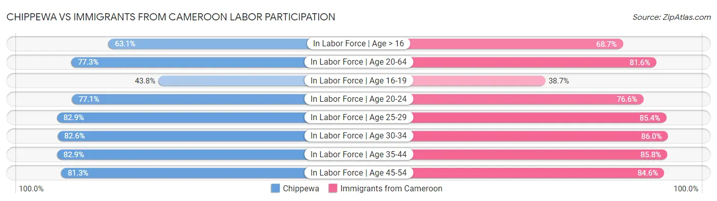 Chippewa vs Immigrants from Cameroon Labor Participation