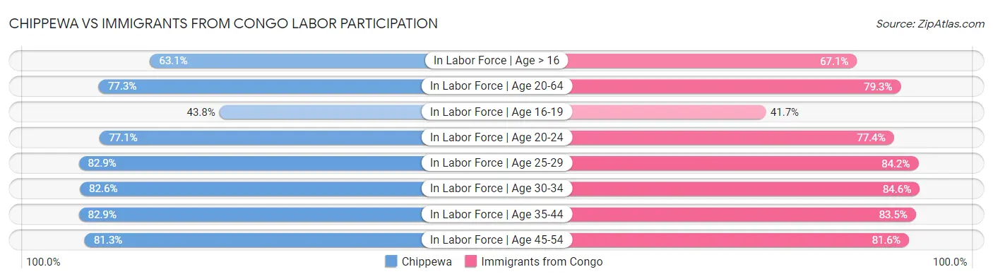 Chippewa vs Immigrants from Congo Labor Participation