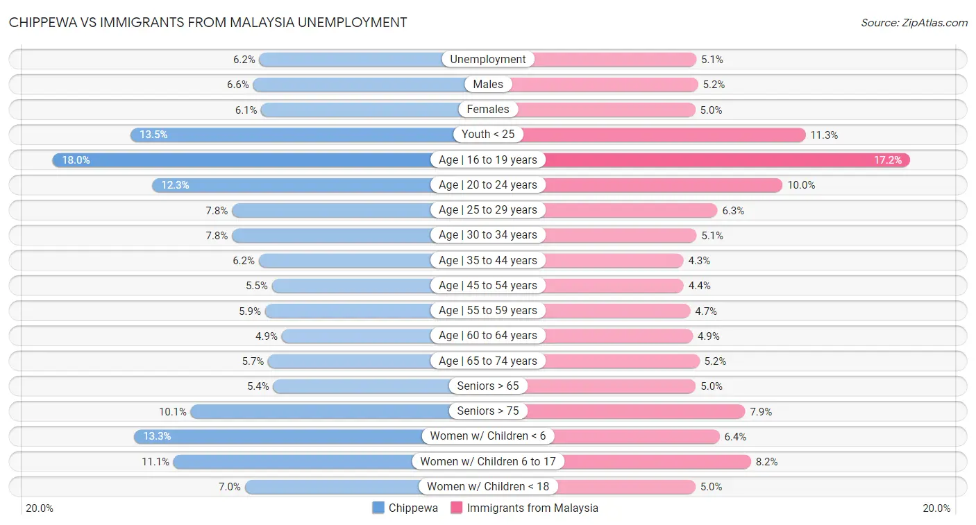 Chippewa vs Immigrants from Malaysia Unemployment