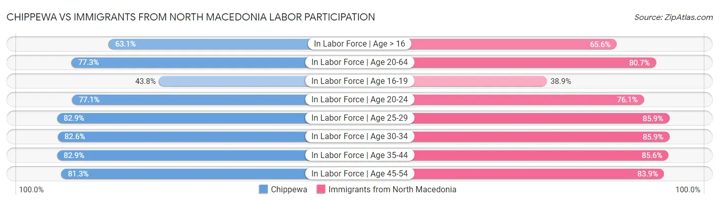 Chippewa vs Immigrants from North Macedonia Labor Participation