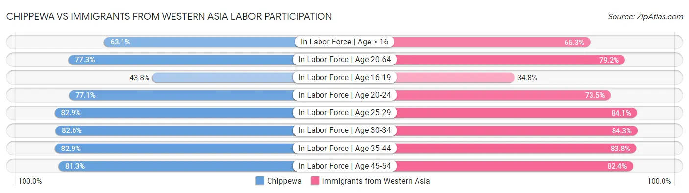 Chippewa vs Immigrants from Western Asia Labor Participation