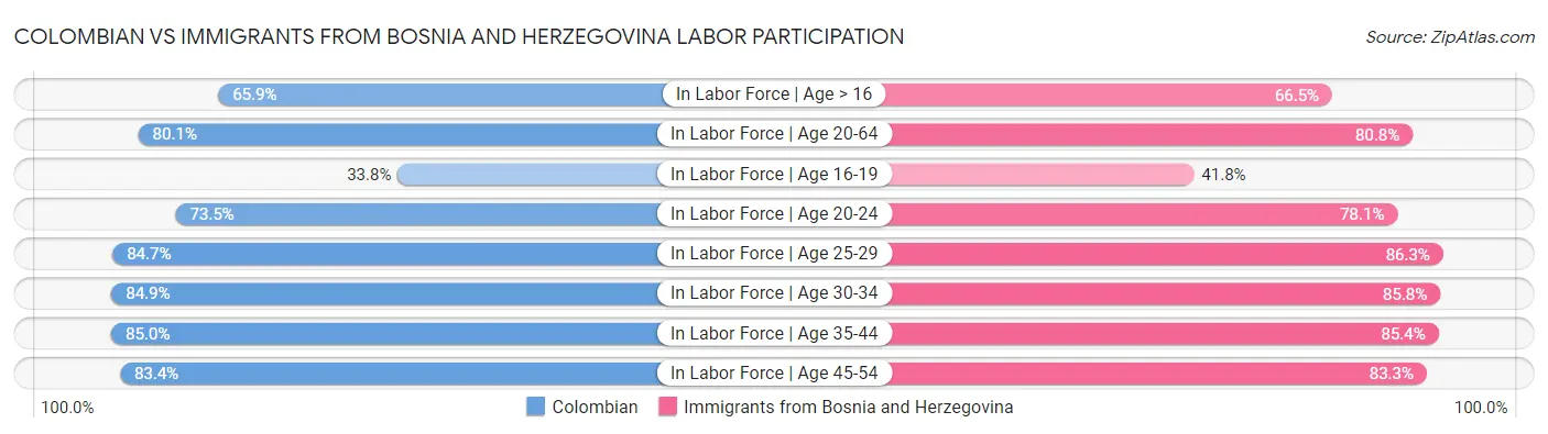 Colombian vs Immigrants from Bosnia and Herzegovina Labor Participation