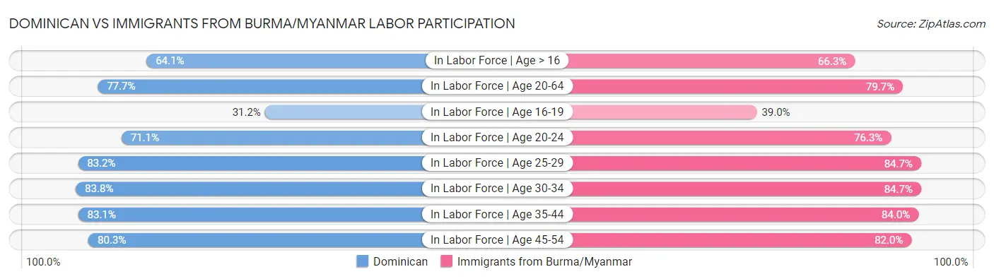 Dominican vs Immigrants from Burma/Myanmar Labor Participation