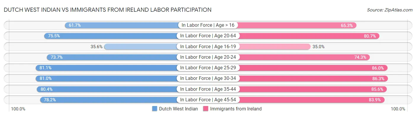 Dutch West Indian vs Immigrants from Ireland Labor Participation