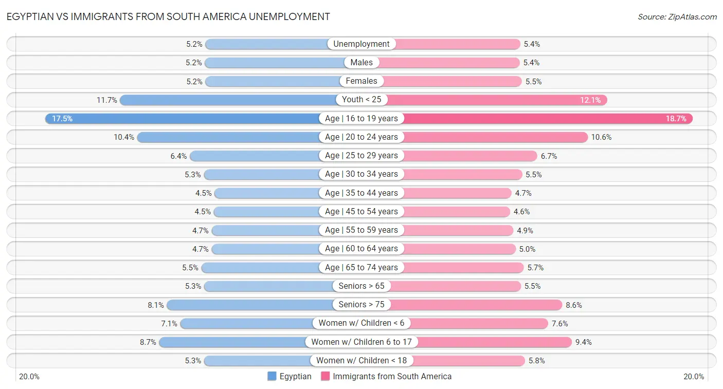 Egyptian vs Immigrants from South America Unemployment