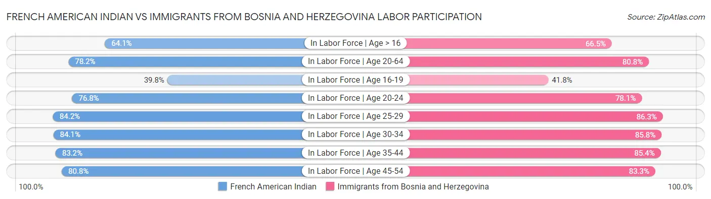 French American Indian vs Immigrants from Bosnia and Herzegovina Labor Participation