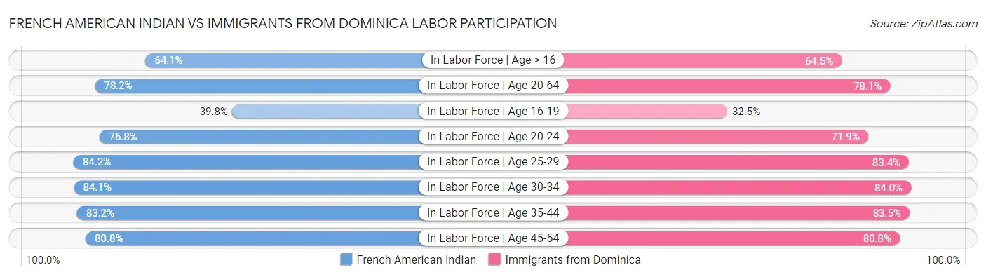 French American Indian vs Immigrants from Dominica Labor Participation
