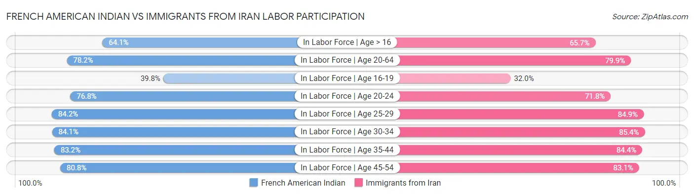 French American Indian vs Immigrants from Iran Labor Participation