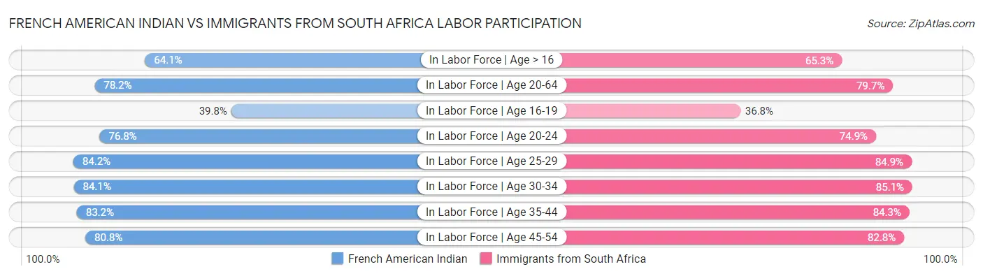 French American Indian vs Immigrants from South Africa Labor Participation