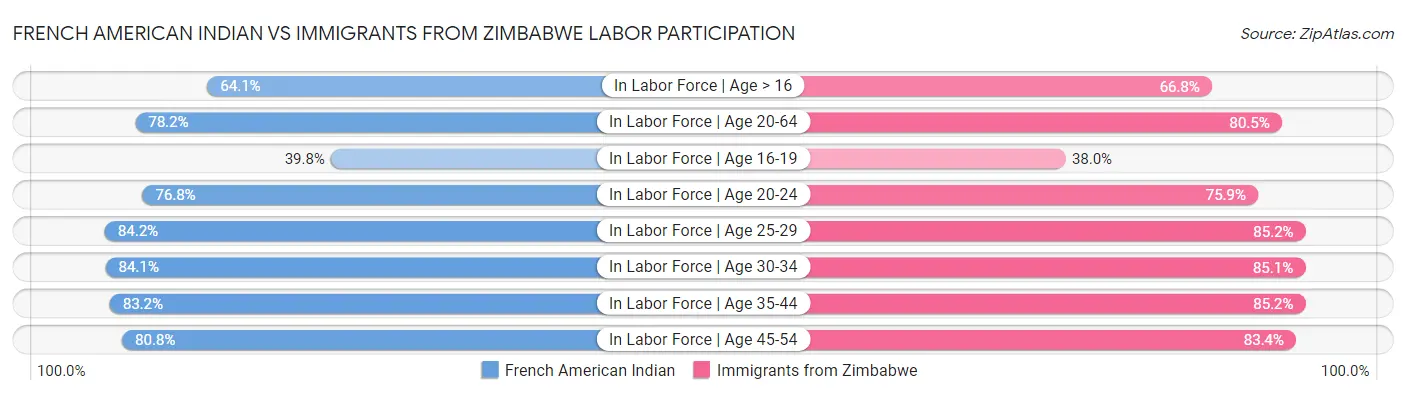 French American Indian vs Immigrants from Zimbabwe Labor Participation