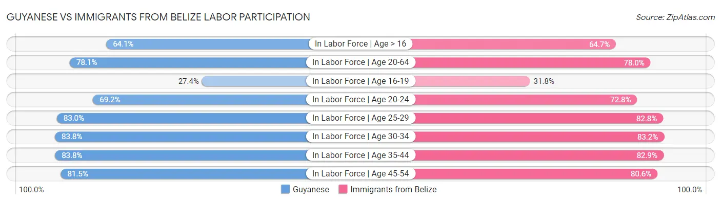Guyanese vs Immigrants from Belize Labor Participation