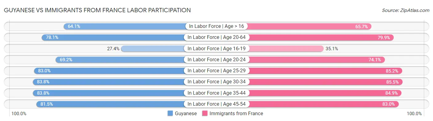 Guyanese vs Immigrants from France Labor Participation