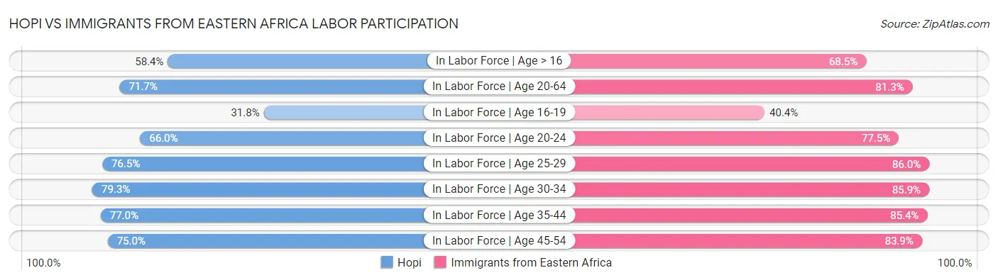 Hopi vs Immigrants from Eastern Africa Labor Participation
