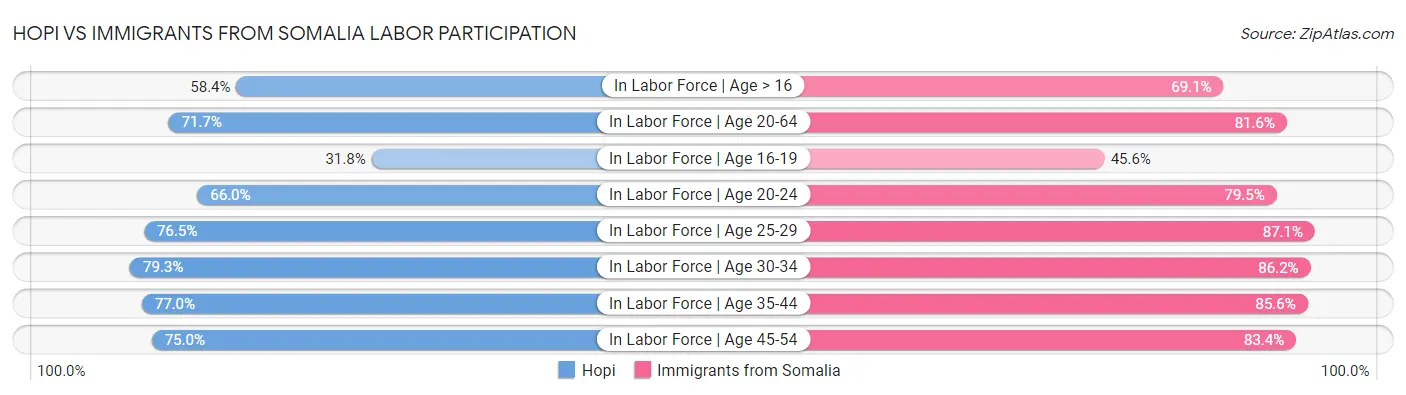 Hopi vs Immigrants from Somalia Labor Participation