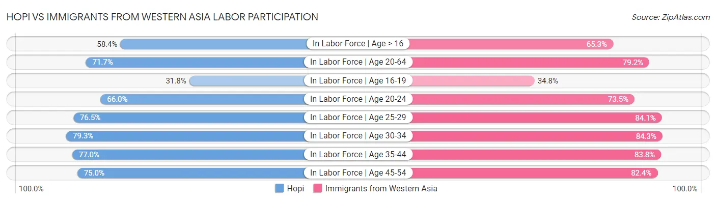 Hopi vs Immigrants from Western Asia Labor Participation