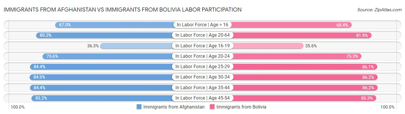 Immigrants from Afghanistan vs Immigrants from Bolivia Labor Participation