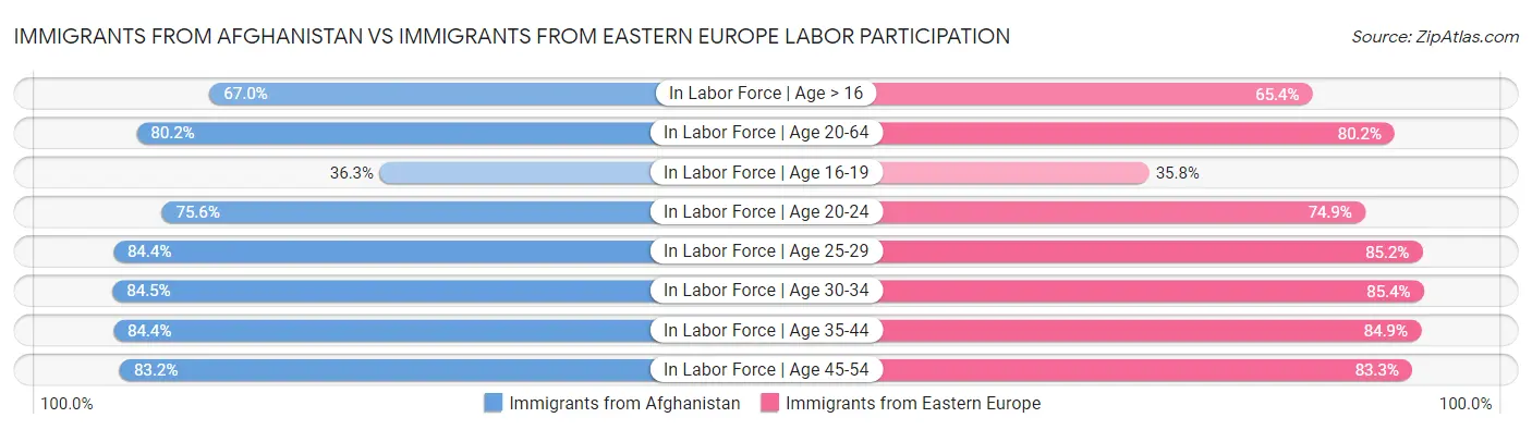 Immigrants from Afghanistan vs Immigrants from Eastern Europe Labor Participation