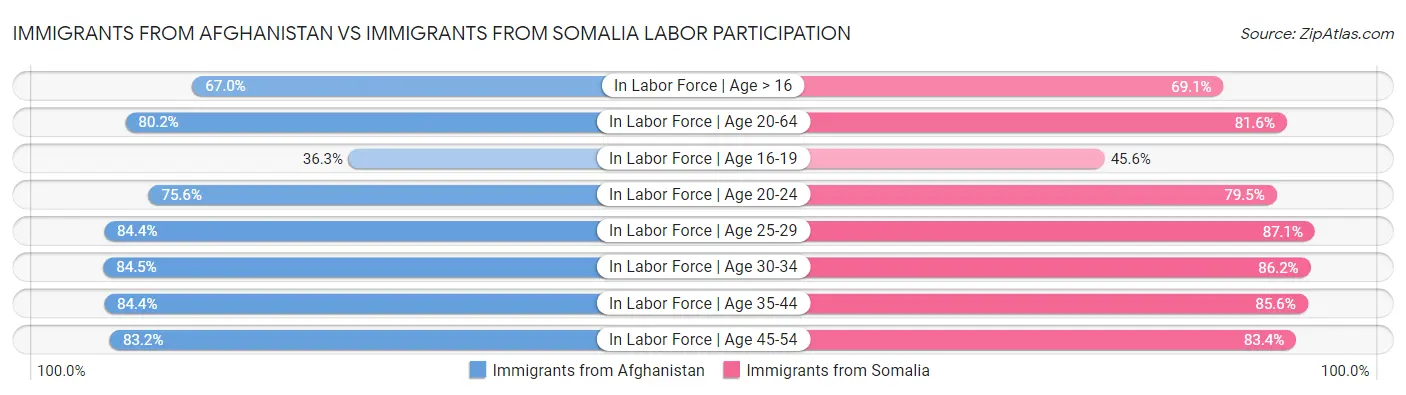 Immigrants from Afghanistan vs Immigrants from Somalia Labor Participation