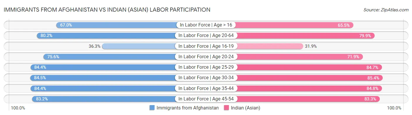 Immigrants from Afghanistan vs Indian (Asian) Labor Participation