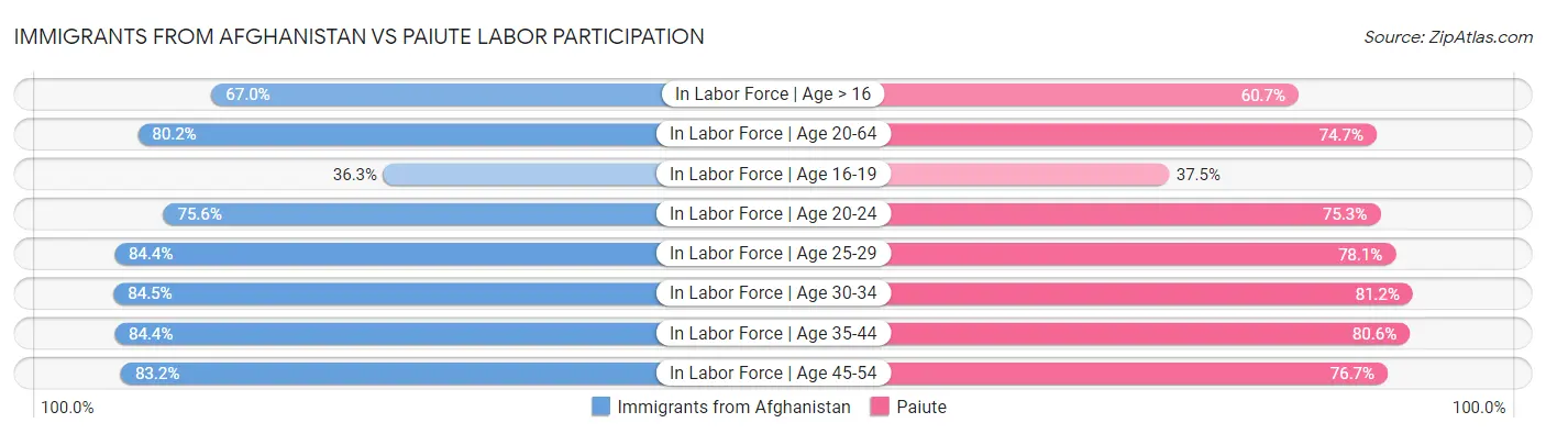 Immigrants from Afghanistan vs Paiute Labor Participation