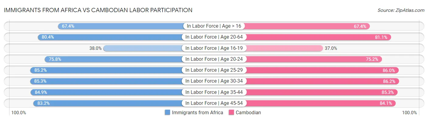 Immigrants from Africa vs Cambodian Labor Participation