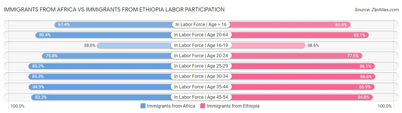 Immigrants from Africa vs Immigrants from Ethiopia Labor Participation