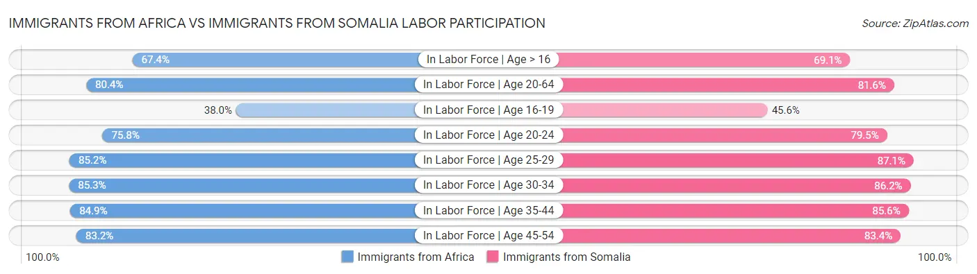 Immigrants from Africa vs Immigrants from Somalia Labor Participation